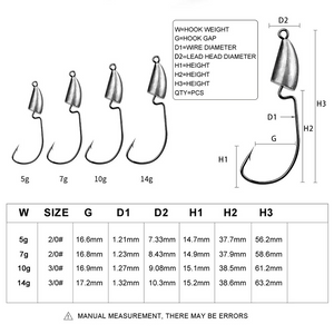 Fishing Lures - Triangle Crank Jig Head Hooks 5g, 7g, 10g, and 14g