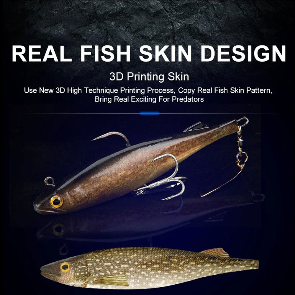 Fishing Lures: Big Soft Swimbait with Spoon Sinking Action 3D