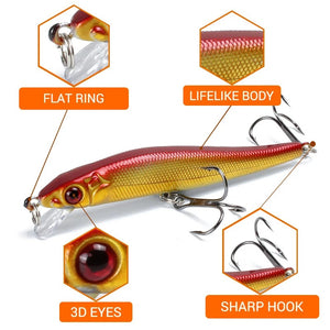 Fishing Lures - Minnow Fishing Lure 3D Eyes - Crankbait Wobblers Artificial Hard Bait Bass